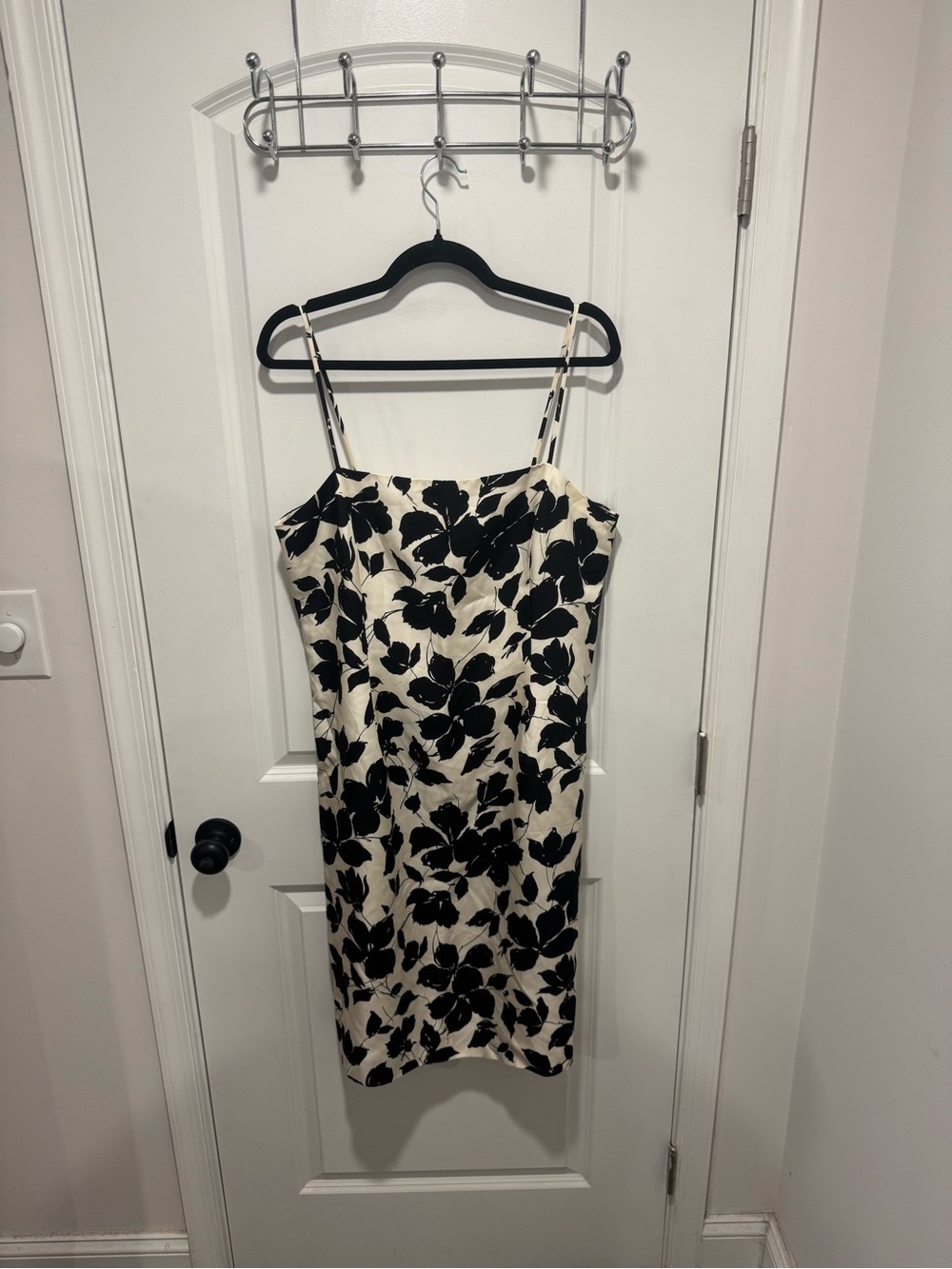 Ann Taylor Black & Cream Floral Midi Slip Dress
